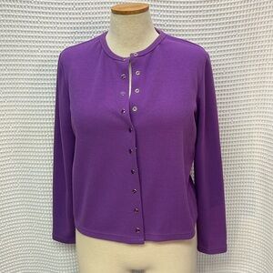 All Points Beautiful Purple Snap Front Sweater. Size Large. NWOT.
